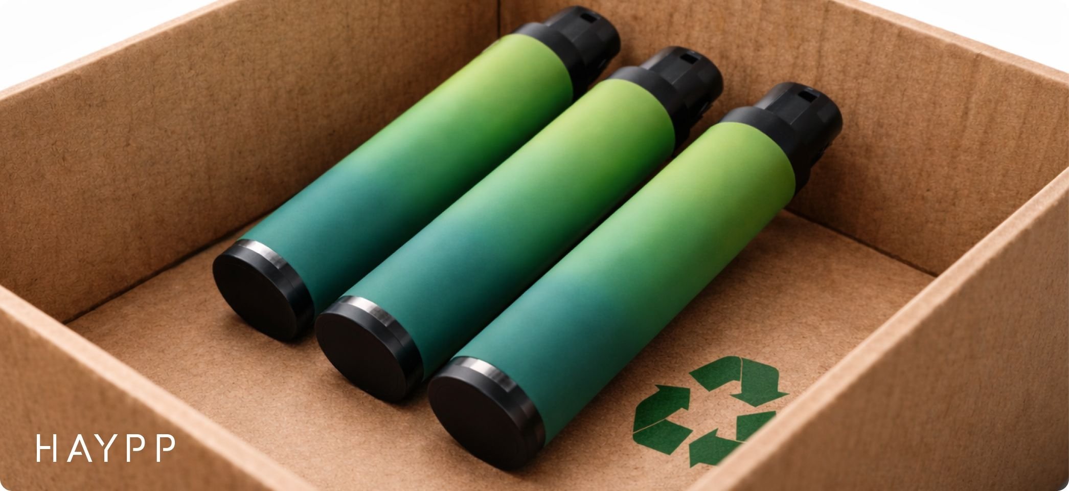 Engångsvapes i en låda som väntar på att återvinnas