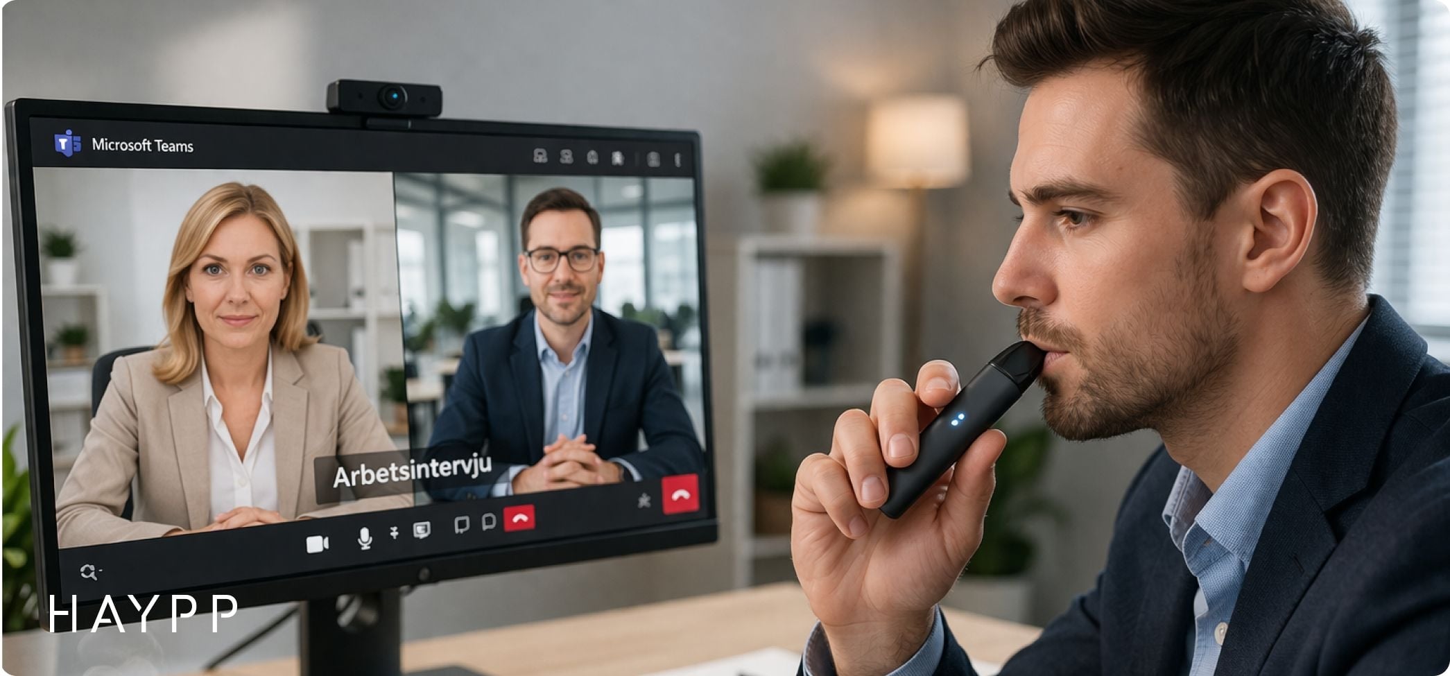 en man som vejpar på arbetsintervju online