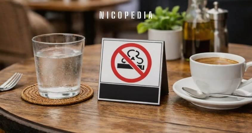 En rök ej skylt på en uteservering