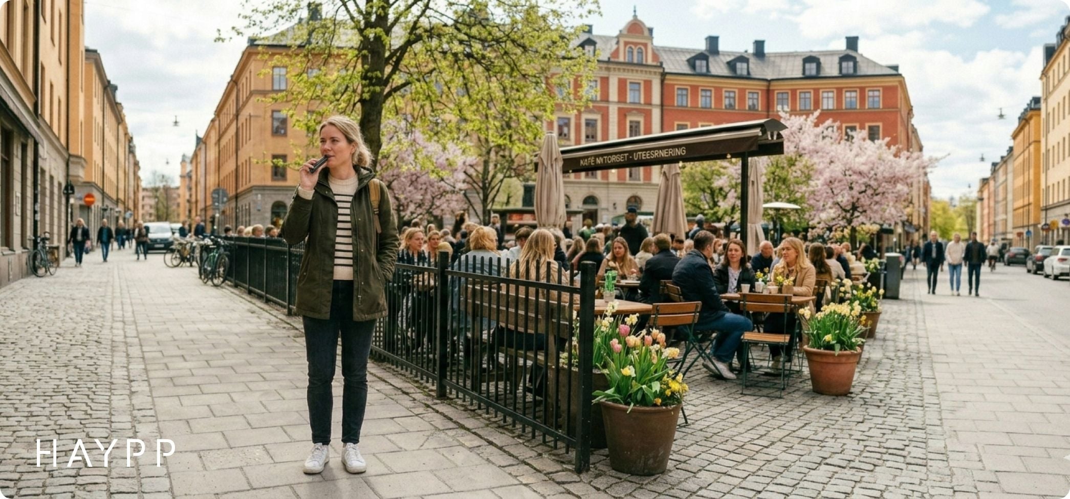 en person vejpar brevid en uteservering 
