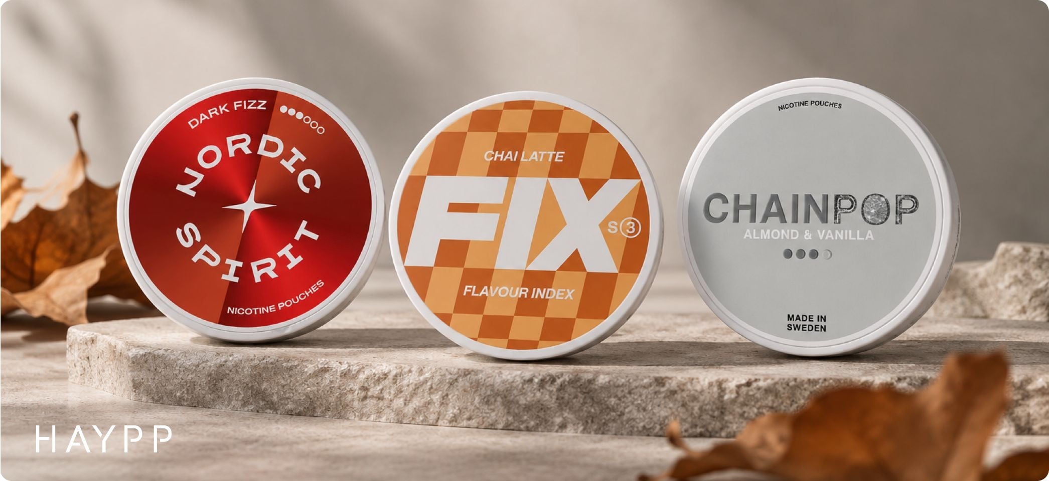 Tre dosor vitt snus med höstiga smaker - höstsnus