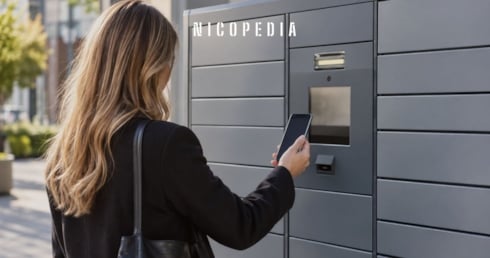 Vuxen kvinna som åldersverifierar vid en paketbox